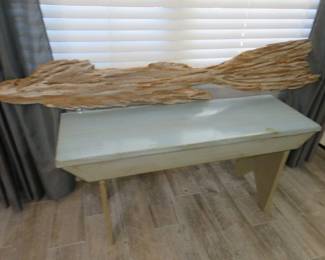 Large Hand-Carved Wooden Fish Bench