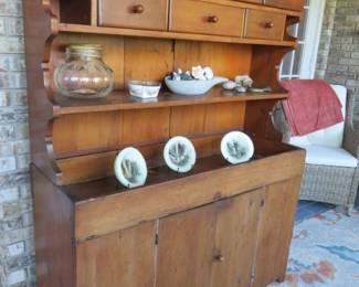 Antique Colonial-Style Wooden Stepback Country Cupboard Hutch