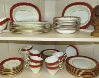 Aynsley England Maroon & Gold Bone China Set