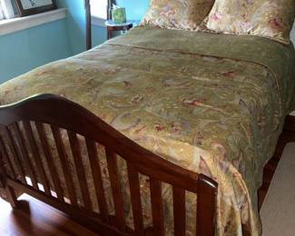 Slat Board Bed Frame with Queen Mattress and Bedding