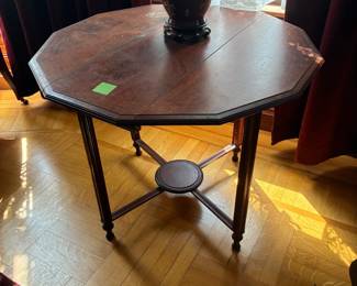 16 sided Drop Leaf Mahogany Table and Vase