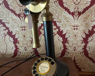 GEC Candlestick Telephone with Brass Accents and Rotary Dial