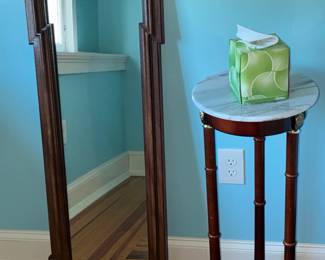 Three Turned Legged Plant Stand with Marble and Mahogany Mirror