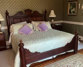 Ornate Carved Wood Retro Queen Sized Bed