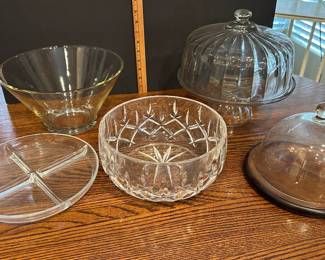 Glass and Crystal cake platter and serving dishes