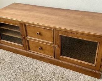 This media console is an original low-profile TV stand from Ethan Allen (specifically matching their transitional Shaker and British Classics Media Cabinet collections