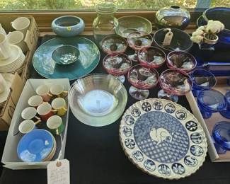 diverse china and glassware