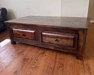 Rustic Solid Wood Coffee Table with 2 Drawers
