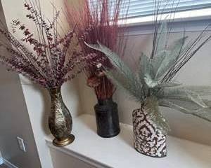 Lot of 3 Decorative Vases with Artificial Floral & Grass Arrangements