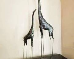 Set of 2 Tall Metal Giraffe Sculptures | Modern Safari Home Décor | Contemporary Animal Statues