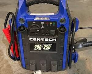 CEN-TECH 4-in-1 Portable Jump Starter Power Pack | 900 Peak Amp Battery Booster with Air Compressor & 12V Power