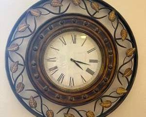 Decorative Round Wall Clock with Metal Leaf & Vine Frame