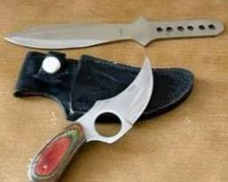 Pakistan Fixed Blade Hunting Knife Set with Guthook Skinner, Throwing Knife & Leather Sheath