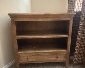 Wood 2-Shelf Bookcase / Nightstand with Storage Drawer