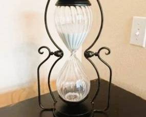 Decorative Glass Hourglass with Metal Stand | Contemporary Tabletop Accent | Home & Office Décor