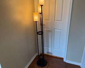 Modern Black 3-Light Torchiere Floor Lamp with Frosted Glass Shades