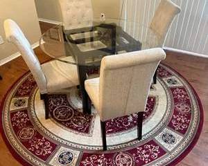 5-Piece Glass-Top Dining Set with 4 Upholstered High-Back Chairs