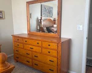 Wood 9-Drawer Dresser with Matching Framed Mirror