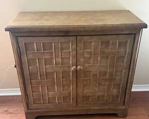 Solid Wood Two-Door Accent Cabinet with Geometric Panel Doors & Interior Shelf | Storage Console