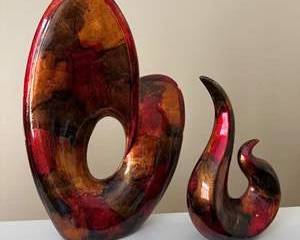 Abstract Sculptural Art Décor – Red, Amber & Brown High-Gloss Finish