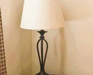 Black Metal Table Lamp with Cream Fabric Shade
