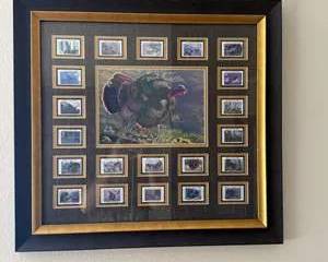 Framed Wild Turkey Hunting Collage Print with Wildlife Vignettes