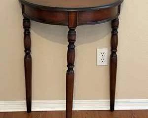 Traditional Half-Moon Demilune Console Table with Turned Legs