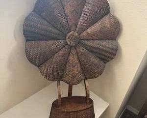 Matching Pair of Decorative Table Lamps with Floral Bases & Shades