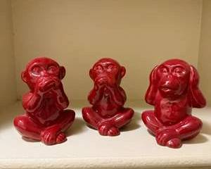 Red “See No Evil, Hear No Evil, Speak No Evil” Monkey Figurines