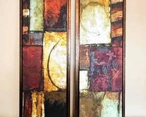 Pair of Contemporary Abstract Framed Wall Art Panels | Modern Geometric Canvas Prints | Set of 2
