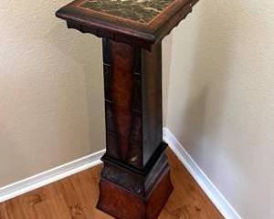 Decorative Wood Pedestal Plant Stand with Inlaid-Style Top