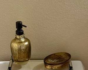 Gold-Tone Glass Soap Dispenser & Decorative Soap Dish with Mirrored Tray