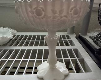 Fenton Milk Glass Cabbage Rose Compote