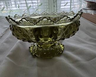 Fenton Hobnail Green Glass Compote