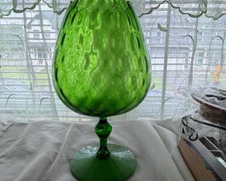 Vintage Empoli Diamond Optic Green Brandy Snifter Vase