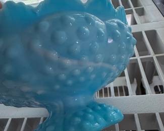 Fenton Blue Marble Swirl Hobnail Candle Holder Bowl
