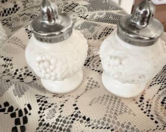 Imperial Glass Milk Glass Grape Pattern Salt and Pepper Shakers