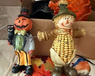 Halloween Pumpkin Head and Corn Scarecrow Resin Figurines
