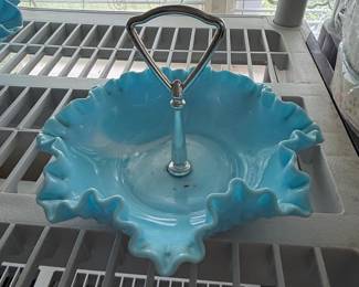 Fenton Blue Slag Glass Hobnail Candy Dish