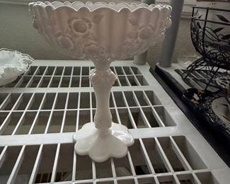 Fenton Milk Glass Cabbage Rose Compote