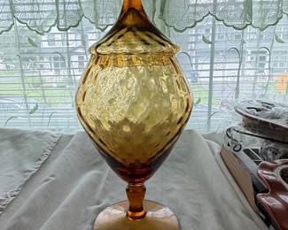 Empoli Amber Optic Glass Apothecary Jar with Circus Tent Lid