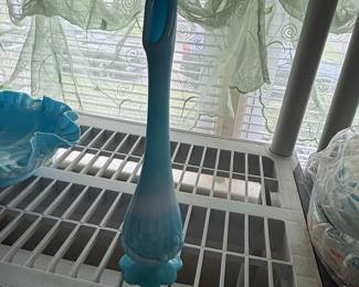Fenton Blue Slag Glass Swung Vase