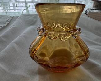 Pilgrim Glass Amber Glass Vase with Rigaree