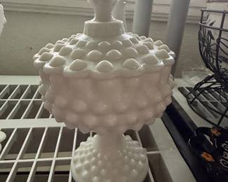 Fenton Milk Glass Hobnail Candy Dish with Lid