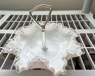 Fenton Silver Crest Milk Glass Candy Dish with Handle