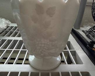 Westmoreland Paneled Grape Milk Glass Pedestal Vase/Planter