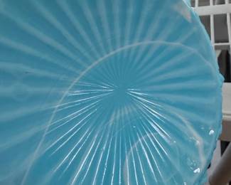 Blue Opalescent Glass Cabbage Rose Ruffled Bowl