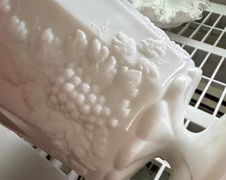 Westmoreland Paneled Grape Milk Glass Pedestal Vase/Planter