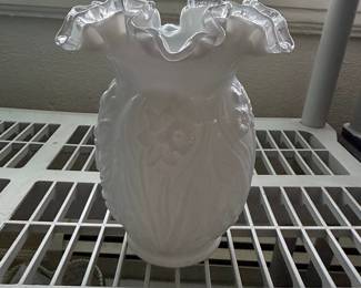 Fenton Milk Glass Daffodil Vase with Ruffled Rim