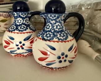 Polish Pottery Oil and Vinegar Cruet Set